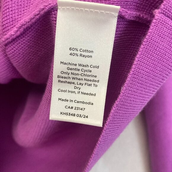 Talbots (2024) Tipped Crewneck Cardigan Sweater Womens Size Small S Purple - Picture 9 of 12